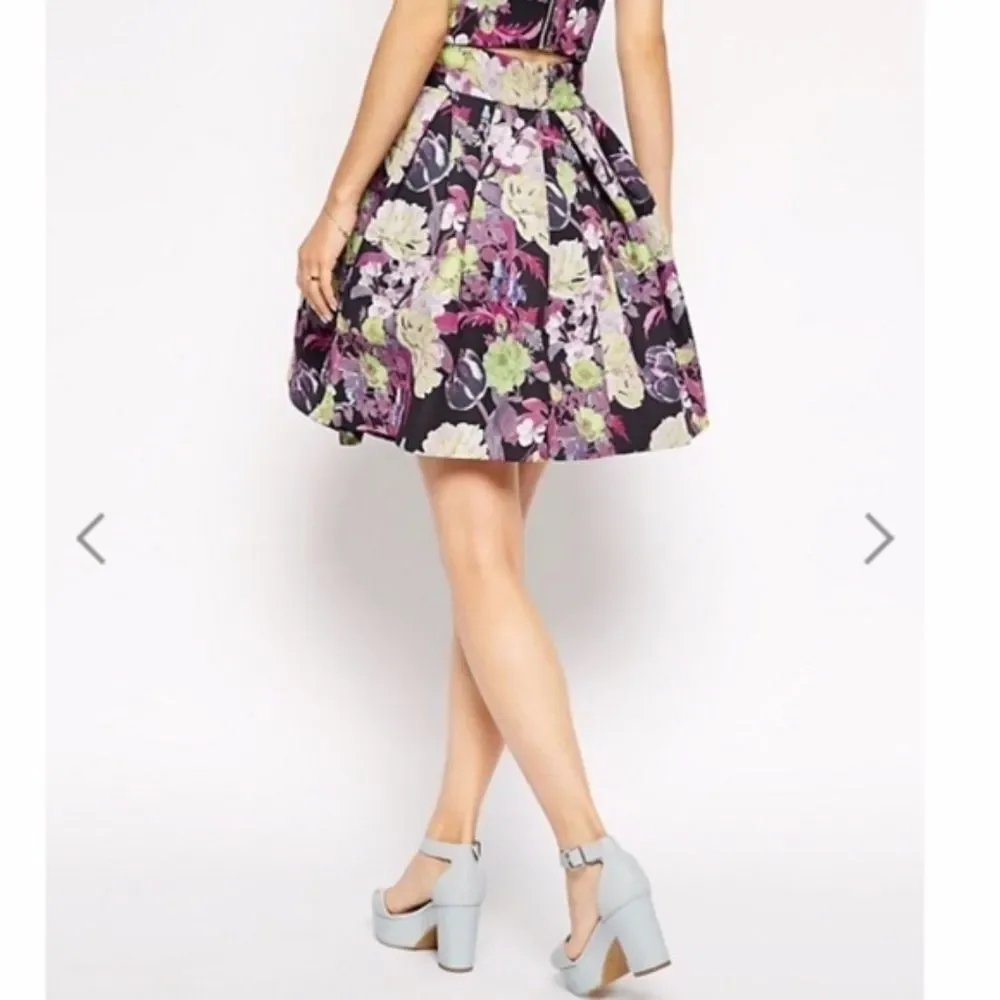 ASOS Floral Print Teacup Full Pink Yellow Black Mini Skirt Size 6